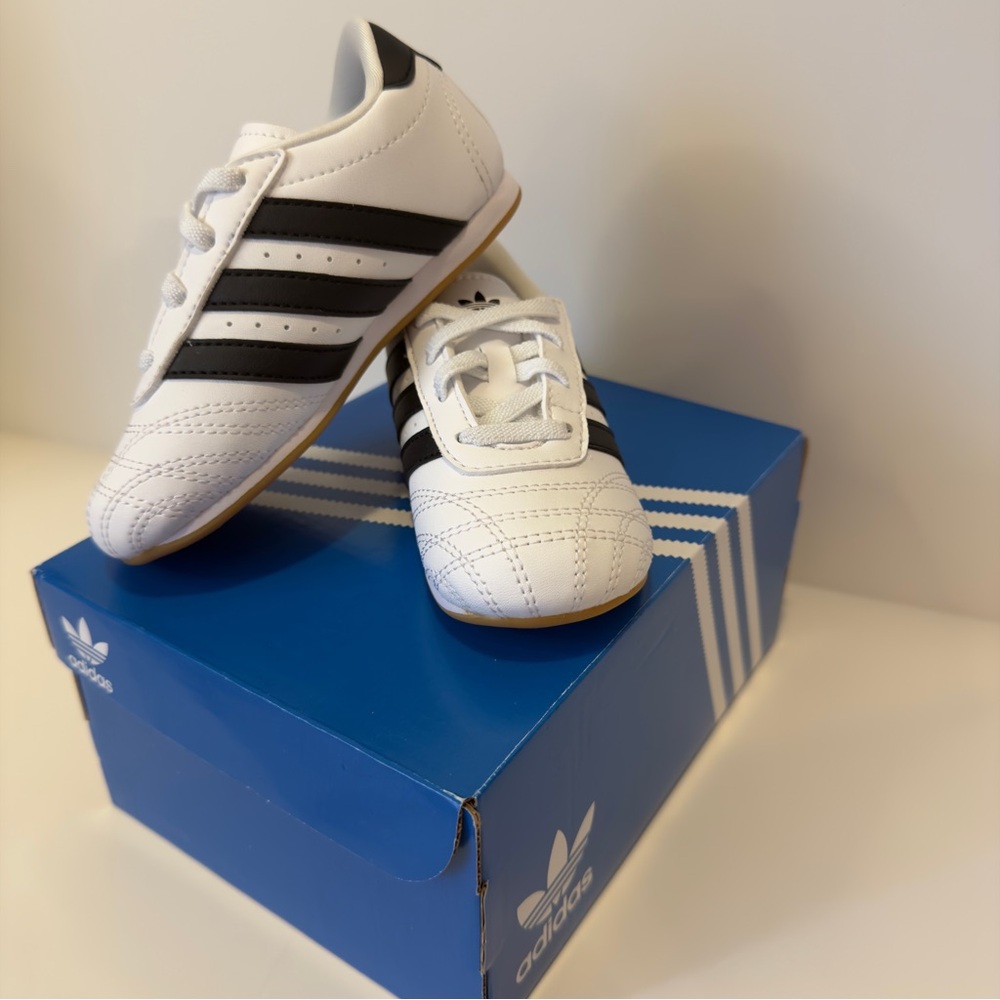 adidas Kids White Sneakers with Black Stripes